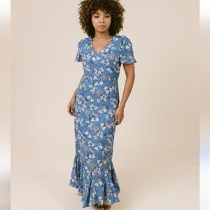 LaRoque Womens Barrett Midi Dress Floral Blue Boho Cottagecore Small
